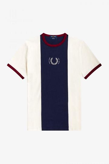 Fred Perry Central Stripe Miesten T Paidat Valkoinen | FI 1413UZGT